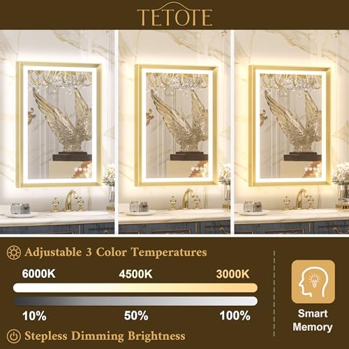 TETOTE 48x36 LED Mirror for Bathroom Gold Metal Frame Frontlit & Backlit Lighted Vanity Mirror Baroque Anti Fog Stepless Dimmable White/Warm/Natural,CRI90+,Waterproof,Wall Mounted(Horizontal/Vertical) by TETOTE - Image 4