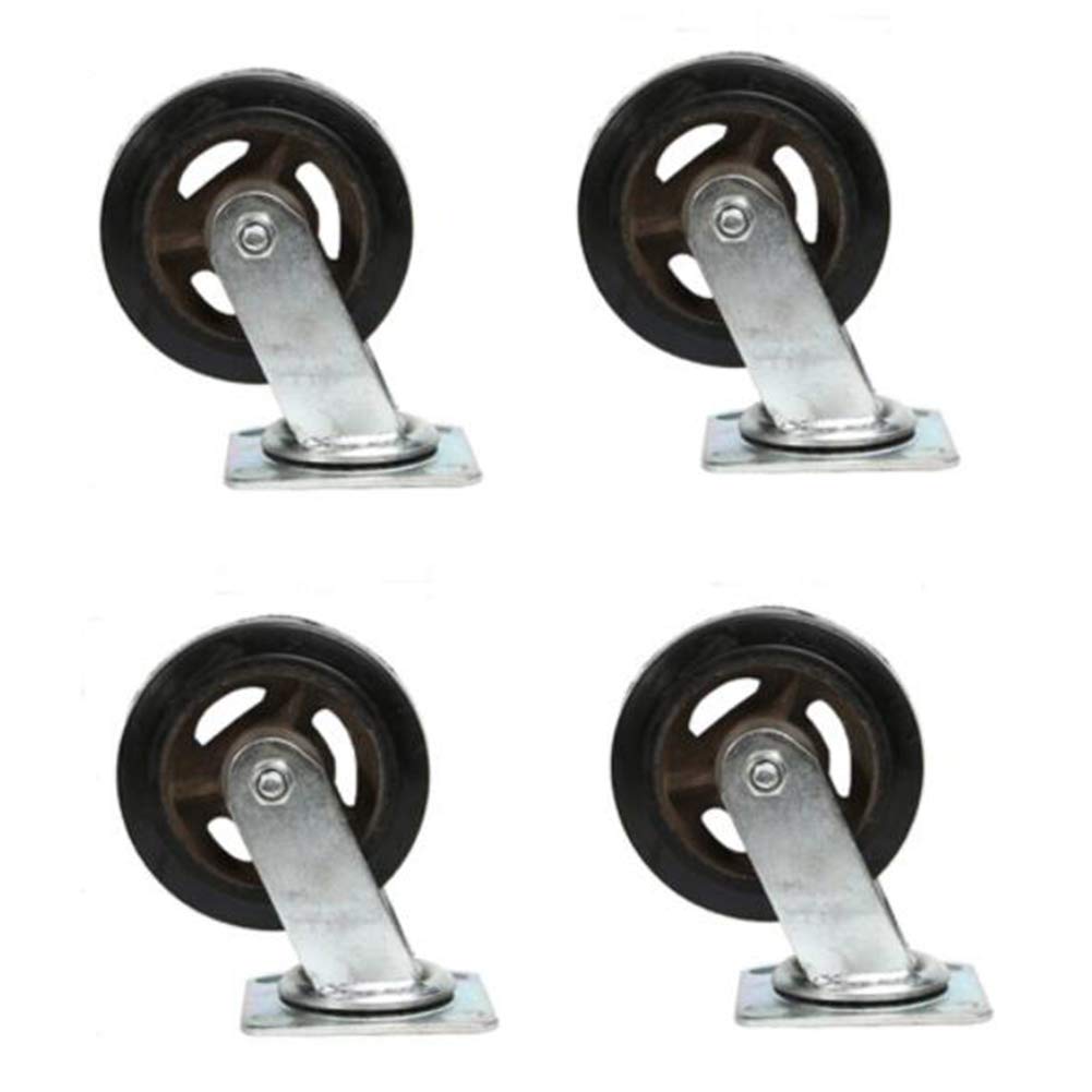 6"/8" caster wheels - Swivel castors heavy duty industrial transport casters - Vintage casters set of 4, metal casters iron core rubber wheels