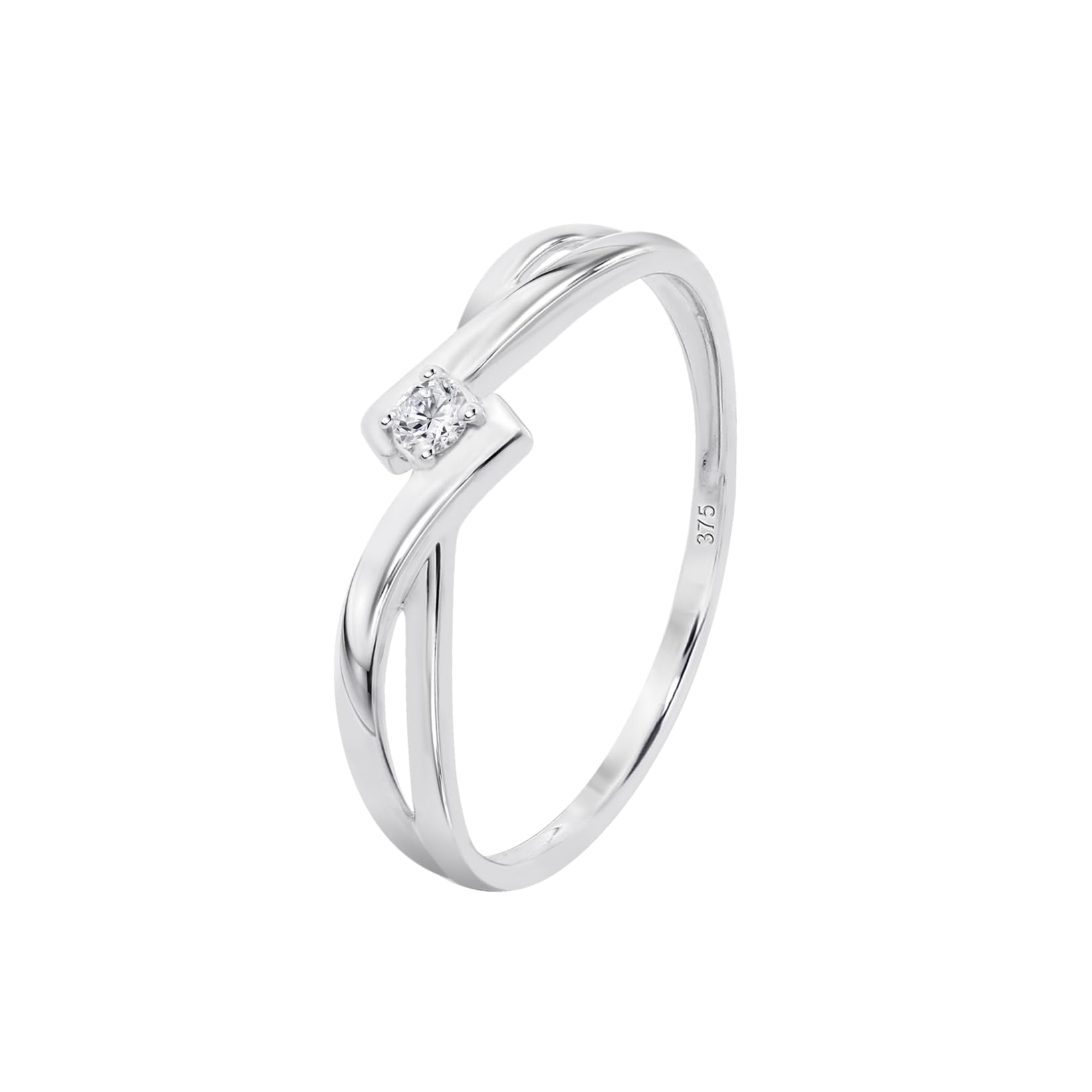 Time RoaD Anillo Mujer Cruzado con Diamantes Oro Blanco 9K de 375 ml - Diseño Ergonómico y Ajuste Perfecto DIA00044 - Ideal para Compromiso - Pedida - Alianza - Promesa - Anillos Mujer