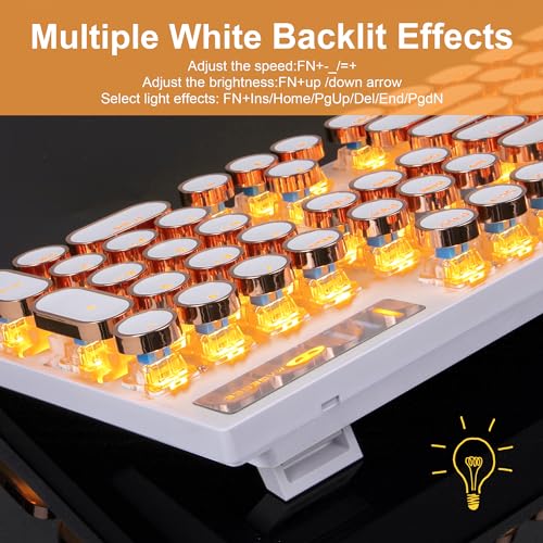 Camiysn Typewriter Style Mechanical Keyboard, Retro Punk Gaming Keyboard with Gold LED Backlit, Cute Wired Keyboards,104 Keys Full Size Keyboards, Uique Round Keycaps for Windows/Mac/PC(White&Gold) by Camiysn - Image 4