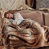 Krifey Plush Faux Fur Throw Blanket,Luxury Thick Fluffy Blankets for Couch, Bed, Sofa,Warm Fuzzy Cozy Decorative Blankets as Birthday Gift(50'x60',Brown)