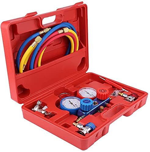 KATSU Tools R134a A/C Juego de manómetros para aire acondicionado con herramienta de manguera de recarga de 5 pies