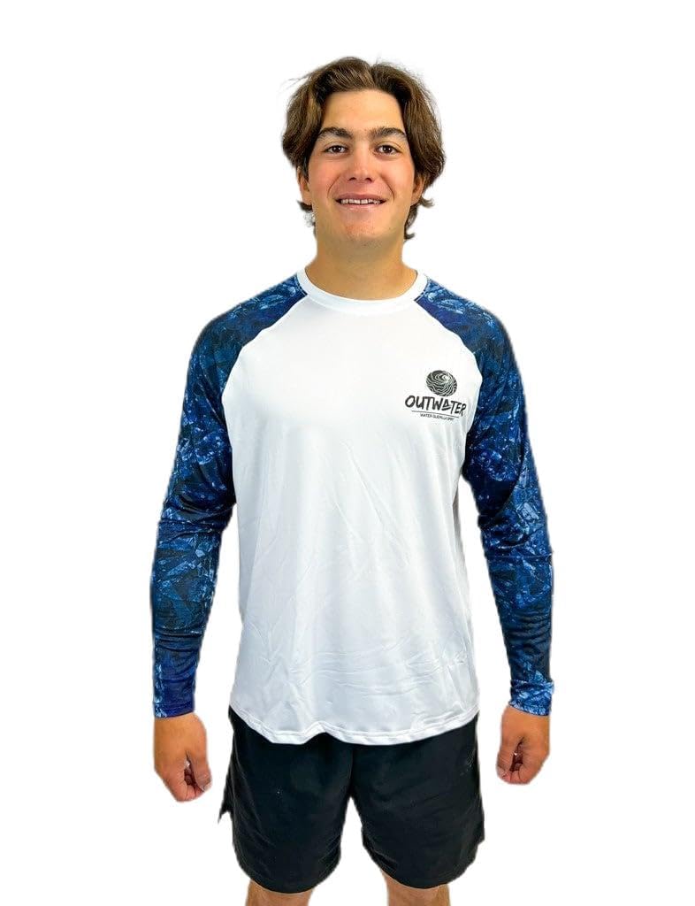 OUTWATER Camp One Dark Blue – Maglietta da pesca da uomo protezione solare UV a maniche lunghe UPF50+ | Pesca, Barca, Outdoor