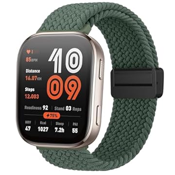 AK Pulseira trançada magnética para Amazfit Bip 6/Bip 5, pulseira Amazfit GTR 4, pulseira esportiva de nylon macio de 22 mm compatível com Amazfit Bip 6/Bip 5/GTR 4 feminino e masculino (verde-oliva)