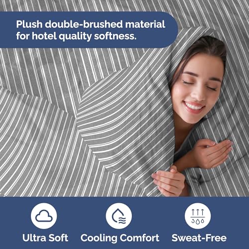 Image of Duvet Cover Full Size Set - Extra Soft Full Duvet Cover 80 inch x 90 inch with 2 Pillow Shams for Women, Men, Kids & Teens - Hotel Luxury w / Zipper Closures & Ties - Comfy, Cozy & Breathable (Grey Stripes)