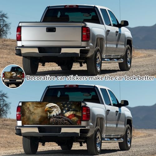 Image of Turck Tailgate Wraps Decals - 66x23.6 in Tailgate Decals for Trucks, Egale Flag Tailgate Graphics for Trucks Pickup Personalized Decoration, American Flag Tailgate Decal