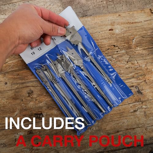 6 Heavy Duty Spade Drill Bits Set with a Vinyl Carry Pouch - 1/4 Inch Quick Change Hex Shank, 10mm, 12mm, 16mm, 18mm, 20mm, and 25mm, Flat wood Bit Set, Woodworking Hole Cutter Tool 5 6 Heavy Duty Spade Drill Bits Set with a Vinyl Carry Pouch - 1/4 Inch Quick Change Hex Shank, 10mm, 12mm, 16mm, 18mm, 20mm, and 25mm, Flat wood Bit Set, Woodworking Hole Cutter Tool - Image 5