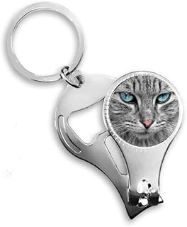 Gato cinza animal olho selvagem olhos azuis alicate anel chaveiro abridor de garrafa cortador