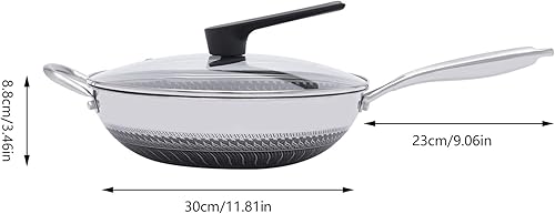 Miniatura 6 de Sartén antiadherente de acero inoxidable con tapa y asa, pantalla de doble cara, sartén de fondo plano de panal, funciona con placas de inducción,