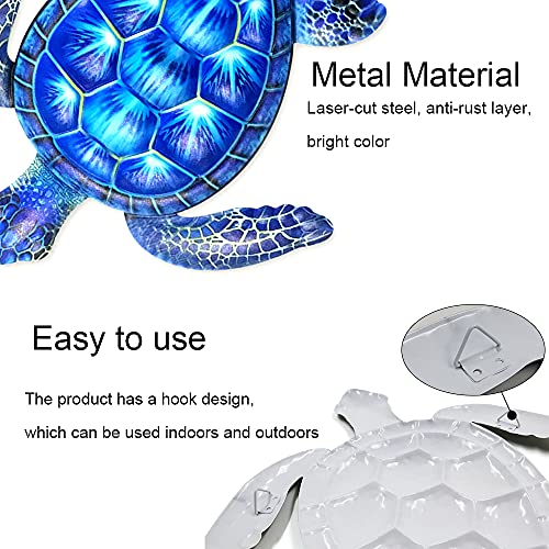 12Inch Large Turtle Wall Decor, Sea Turtle Ocean Hanging Sculpture, Metal Marine Life Theme Wall Decoration For Bathroom Bedroom Swimming Pool (Blue) #TOP2