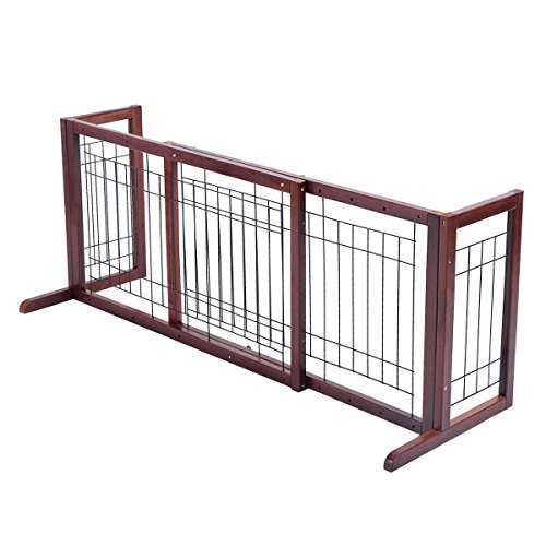 MEE TONG SHOP Wood Dog Gate Adjustable Indoor Solid Construction Pet Fence Playpen Free Stand