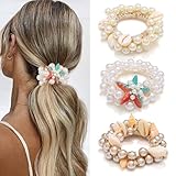 CAKURE Pearl Hair Ties Seashell Scrunchies Starfish Ponytail Holder Shell Hair Accessories for Women