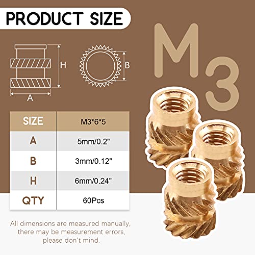 Wokape 60Pcs M3X6X5Mm Brass Nuts Embedment Nut Thread Brass Knurled Nuts Threaded Heat Set Insert Nuts Hydraulic Welded Joint Injection Molding For 3D Printing Injection Molding #TOP1