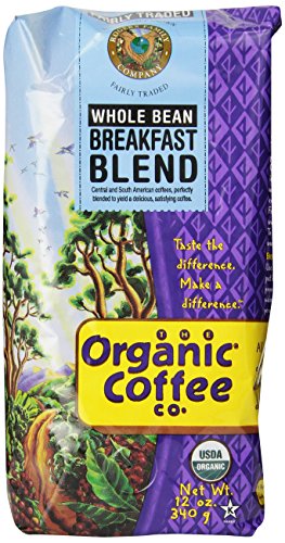 The Organic Coffee Co. Whole Bean, Breakfast Blend, 12 Ounce (Pack of 3)