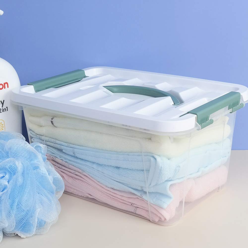 5.5L Aufbewahrungsboxen aus Plastik, 6-pack Kisten mit Deckel (Grüner Griff)