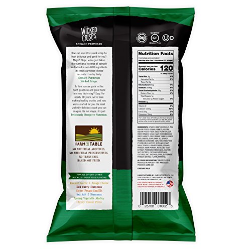 Baked Veggie Chips, Wicked Crisps - Spinach And Parmesan Cheese, Healthy Snack, Gluten-Free, Low-Fat, Non-Gmo, Kosher, Gourmet Savory Crisps, All Natural, 4Oz Bag (4 Pack) #TOP2