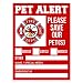 Pet Alert Fire Rescue Sticker - 5"x 4" Double Sided (2 Pack) - Save Our Pets Emergency Pets Inside Decal - Danger Pet in House - Protect Dogs Cats Birds - Apply Either Outside or Inside Facing Out.
