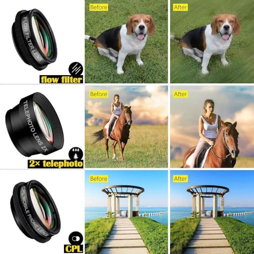 7 in 1 Mobile Phone Camera Lens, Mobile Phone Lens, Fisheye Lens, 210° Wide Angle 120° Macro Lens (25x) Star Filter Telephoto, Kaleidoscope, CPL/Star Filter for iPhone and Most Smartphones - Image 4