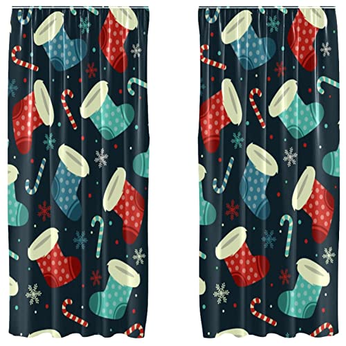 Cortinas opacas navideñas estampadas de microfibra 2 paneles decorativos 55x84 2