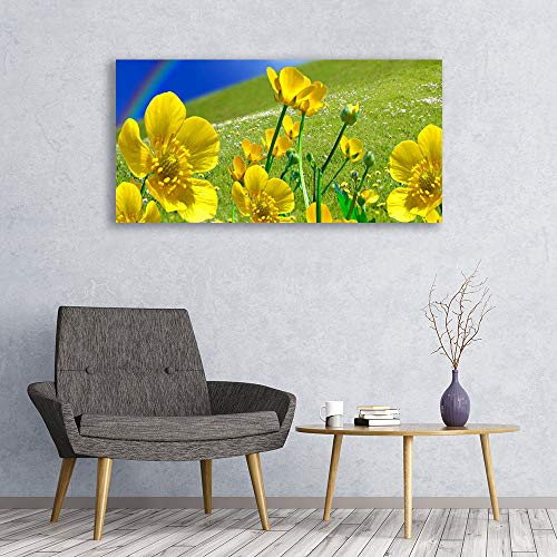 Toile imprimée 120x60cm fleurs arc-en-ciel grand tableau décoration murale moderne salon