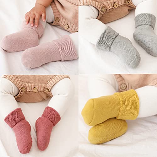 Ehdching 6 Pack Toddler Baby Girls Warm Thick Grips Socks Infant 0-3T Cotton Non Slip Turn Cuff Slipper Socks4