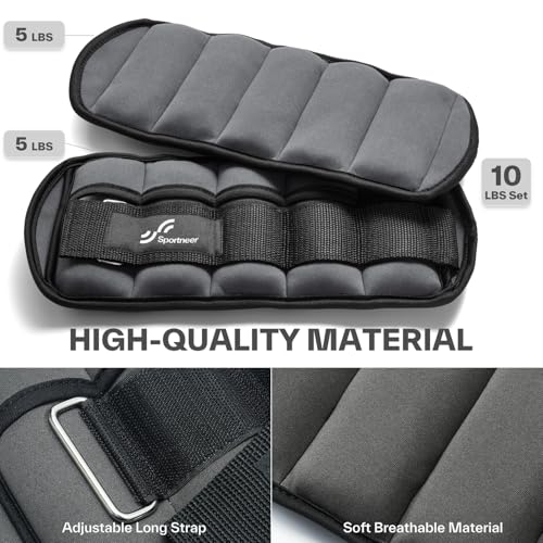 Image of Sportneer Adjustable Ankle Weights 1 Pair 2 4 6 8 10 Lbs Leg Weight Straps for Women Men kids, Weighted Ankle Weights Set for Gym, Fitness, Walking, Jogging,1-5 lbs Each, 2 Pack 2-10 lbs, Dark Grey