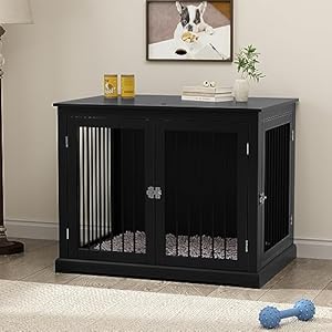Large Dog Crate Furniture, Wooden Dog Kennel with Cushion, Dog Crate End Table Large, Indoor Dog Kennel, Modern Decorative Dog Crates with Flip Top, Chew-Proof Metal Bars, Black Large Dog Crate Furniture Wooden Dog Kennel with Cushion Dog Crate End Table Large Indoor Dog Kennel Modern Decorative Dog Crates with Flip Top Chew Proof Metal Bars Black