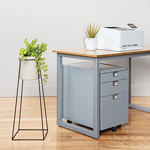 Image of Fully Bamboo Side Table - 48 inch x 24 inch Computer or Printer Table /Small Kitchen Table with Steel Frame (with Rolling Casters, Silver)