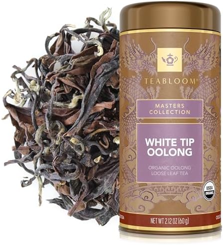 Teabloom Organic White Tip Oolong Loose Leaf Tea, Sweet and Lush with a Delicate Warm Spicy Undertone, USDA Certified Organic and Kosher, 2.12 oz. /60 g Canister Makes 35-50 Cups