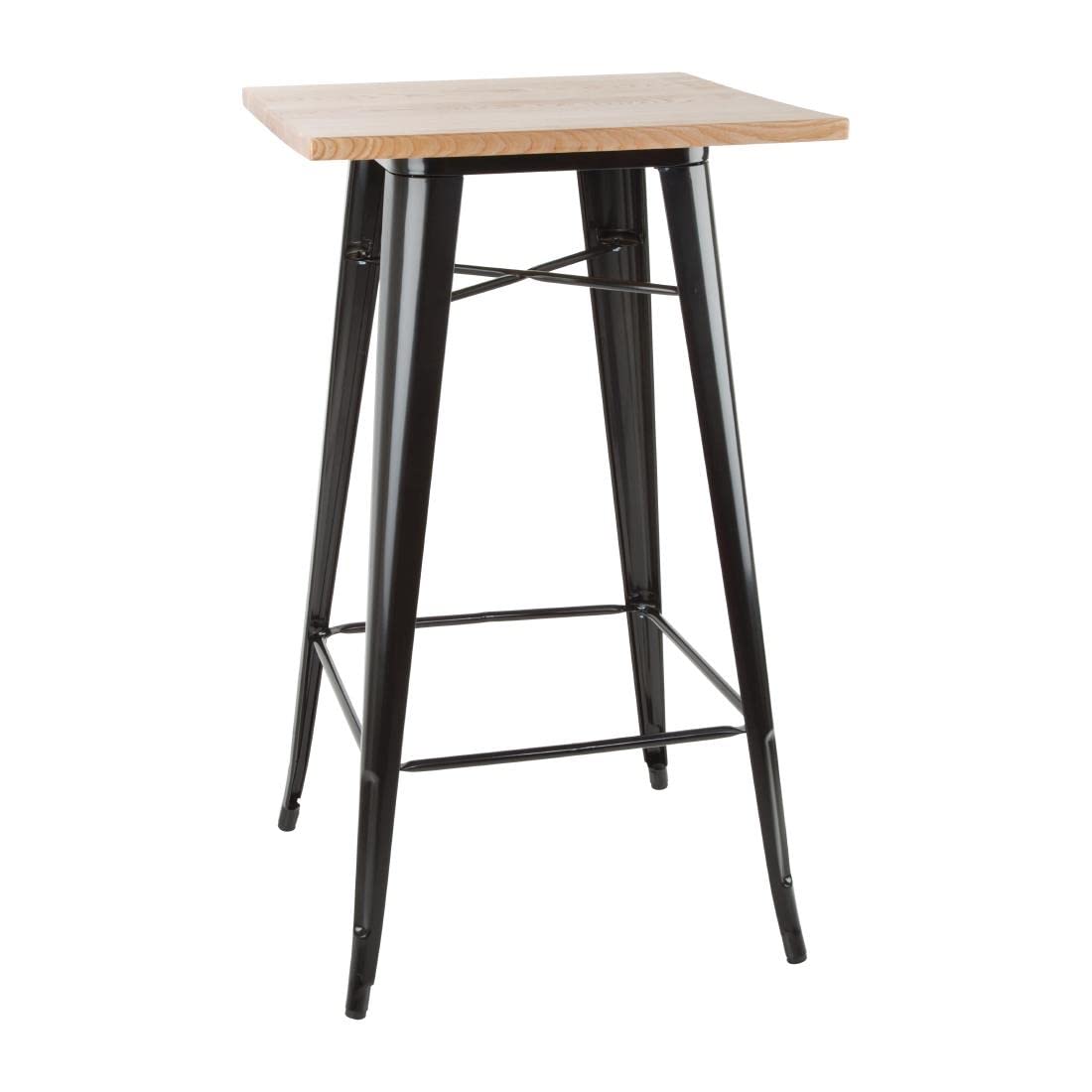 Bolero Mange-Debout Noir avec Plateau en Bois de frêne, Cadre en Acier Noir et Plateau en frêne, Taille : 1040 (H) x 600 (L) x 600 (P) mm, FB595