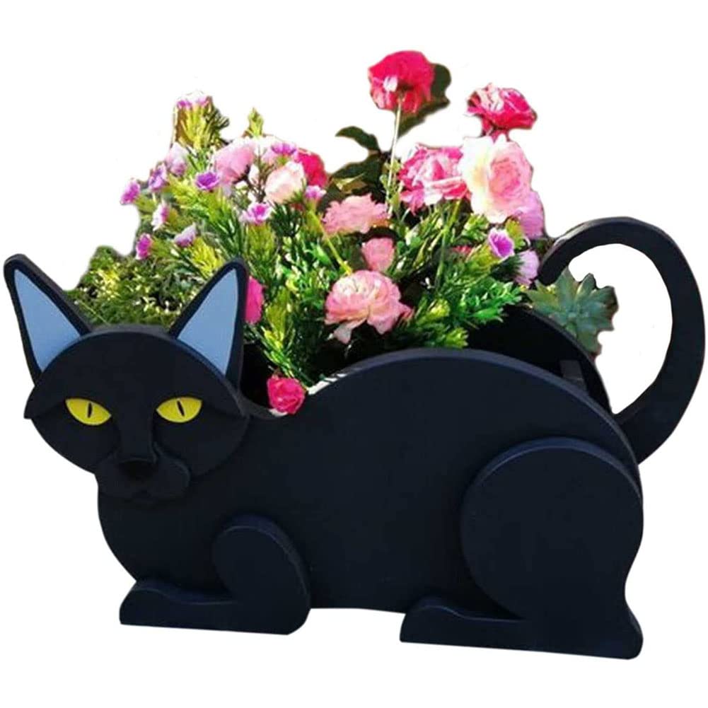 Planter Plant Pots,Animal Shaped Cartoon Planter, Cute Dog Flower Pots for Garden Flower Cactus Air Plants, Succulent Pot Decoration for Yard Decoration,Black Cat,34 * 20 * 24cm