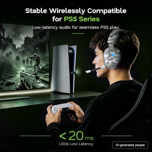 Image of AOC 2.4GHz Wireless Gaming Headset for PS5, PS4, PC, Switch, 45Hr, Camo | Bluetooth 6.0 Gaming Headphones with Noise Canceling Mic, 7.1 Virtual Surround, Great for Fortnite & Call of Duty /FPS Gamers