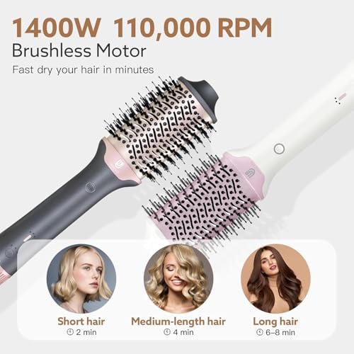 Image of 2-in-1 Blow Dryer Brush & Hair Straightener, Ionic & Ceramic Thermal Brush with Adjustable Heat & Cool Shot, 110000 RPM Motor High-Speed Motor for Frizz-Free, Smooth & Voluminous Hair, White