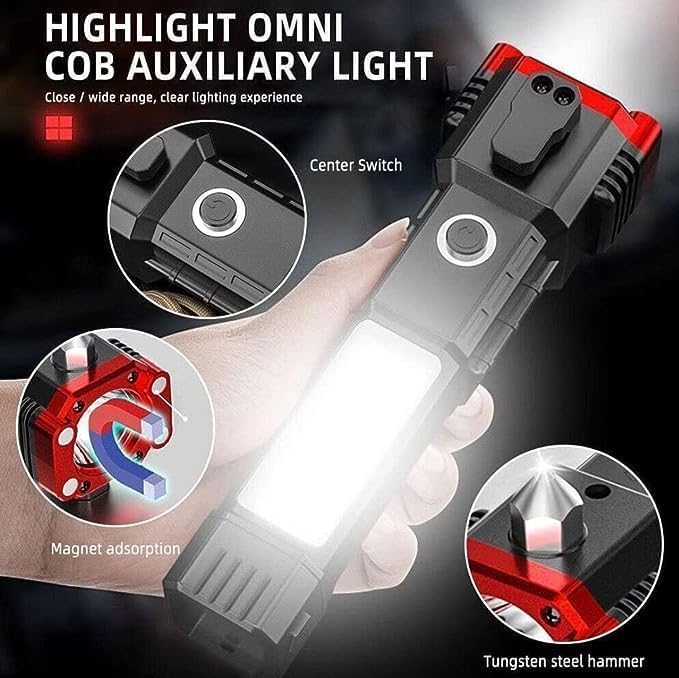 Image of Powerful LED Flashlight USB Rechargeable Waterproof Torch Lantern Built-in Battery for Camping Emergency Indoor Outdoor (Multicolor)