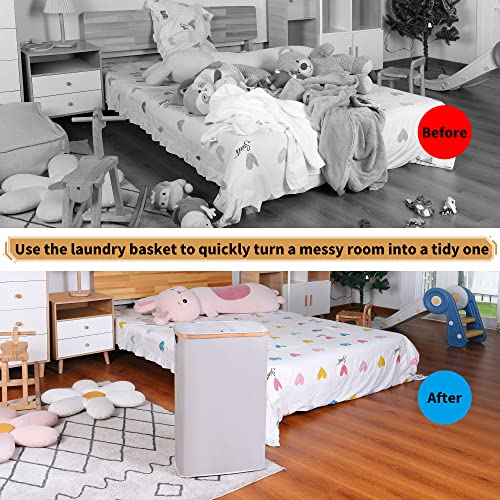 iEGrow Washing Basket for Laundry, 60L Slim Laundry Basket with Removable and Washable Inner Bag, Foldable Laundry Bin Organizer with Bamboo Handle and Lid (Light Grey) - Cosy Home Interiors iEGrow Washing Basket for Laundry, 60L Slim Laundry Basket with Removable and Washable Inner Bag, Foldable Laundry Bin Organizer with Bamboo Handle and Lid (Light Grey) - Image 2