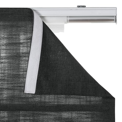 Image of TWOPAGES Liz No Drill Cordless Roman Shades Linen Textured Roman Blinds for Windows, Custom Made Room Darkening Blackout Roman Window Shades, Hardware Included, Black, 1 Piece