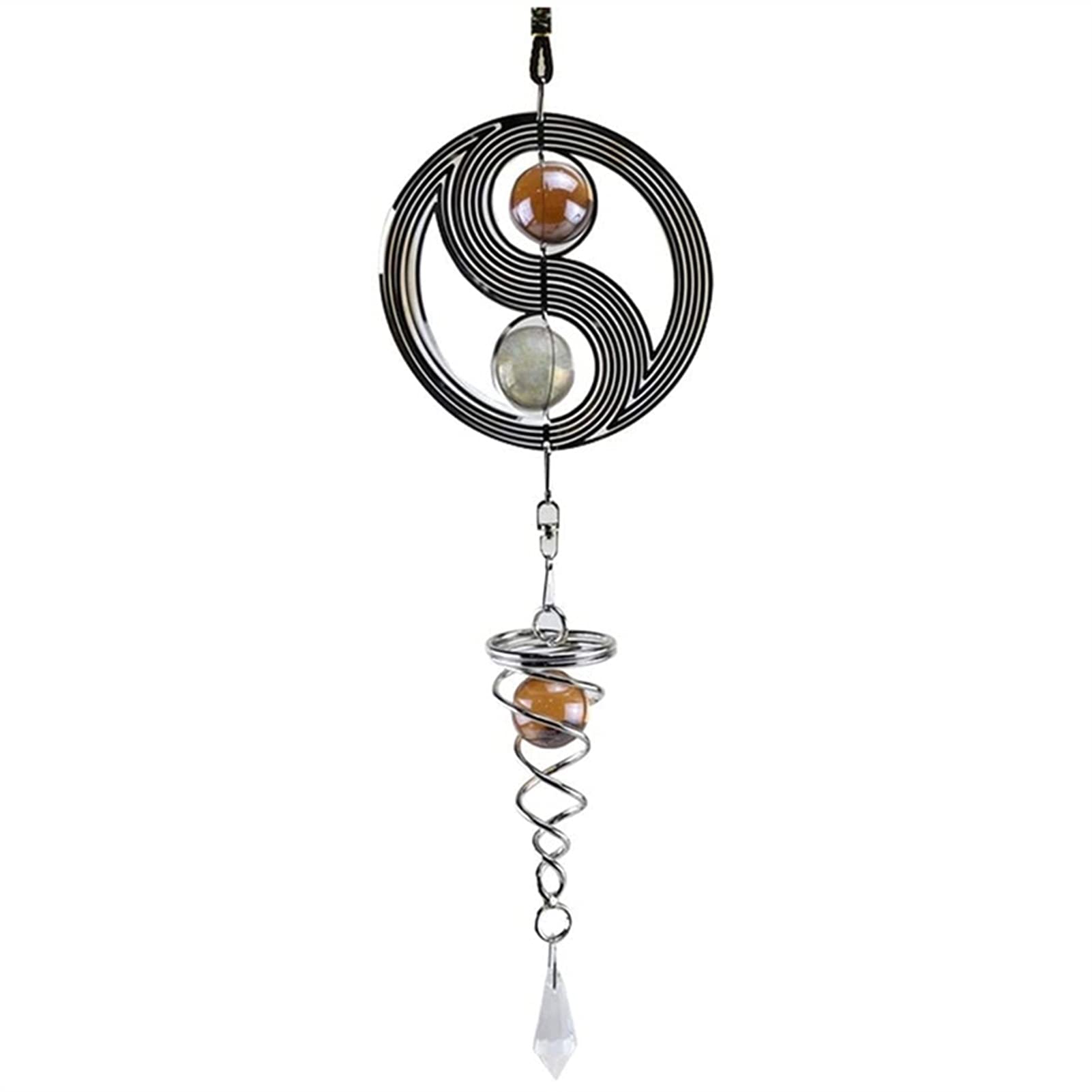 Xxxxw Black Wind Bells Metal Wind Spinner, Hanging Wind Chime Yin Yang With Crystal Ball For Garden Home Outdoor Indoor Patio Hanging Decoration