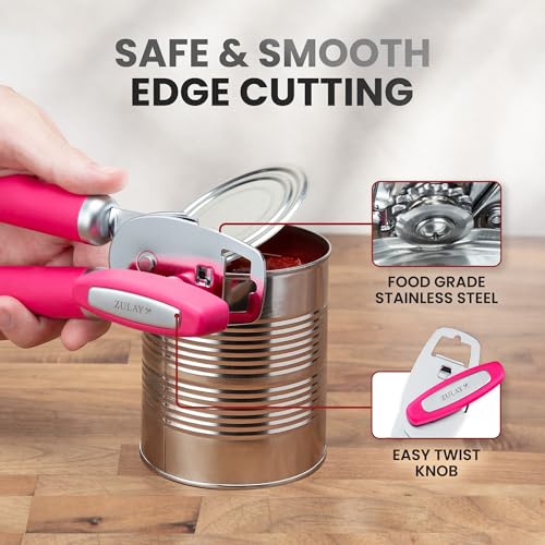 Image of Zulay Kitchen Manual Can Opener Heavy Duty Patented Stainless Steel, Berry