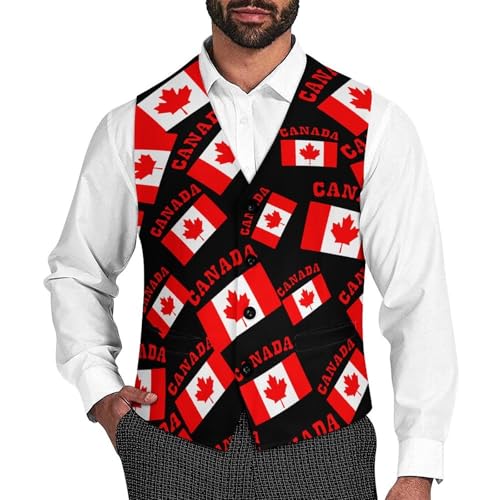 Canada Canadian Flag Novelty Men's Suit Vest Funny Formal Dress Vests Business Waistcoat