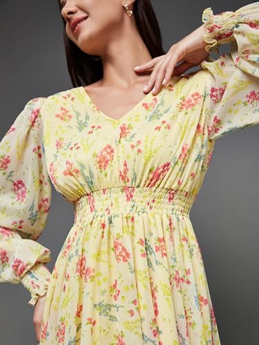 Image of Miss Chase Women's Multicolored-Base-Brown Relaxed Fit Maxi Lurex Chiffon Dress