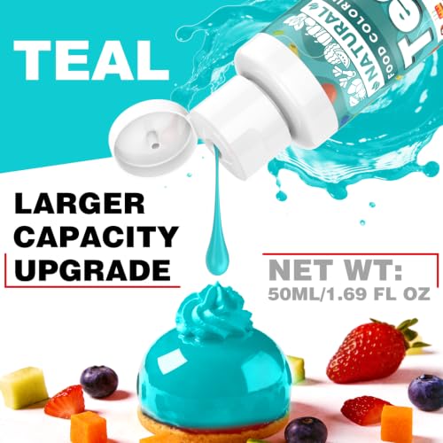 Image of Teal Natural Food Coloring - 50ml Plant Based Food Dye, No FD&C & Artificial Dyes, Gluten-Free, Food-Grade, Vibrant Liquid Colors for Icing, Baking, Cake Decorating, Frosting, Fondant, Slime - 1.69 Fl.Oz Bottles
