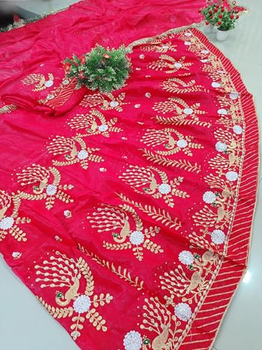 Image of Fancy Heavy Embroidery Work Shimmer Silk Semi-stitched Rajasthani Poshak Rajputi Lehenga Choli For Women