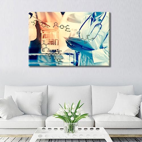 Image of Clinical Laboratory Artwork Canvas Wall Art Chemical Equations Laboratory Research Concept Painting Bedroom Living Room 1 Pieces Poster Wall Decor for Living Room Framed Ready to Hang , 24 inchWx36 inchH