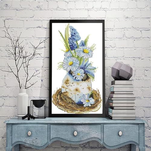 Image of Stamped Cross Stitch Kits Full Range of DIY Needlepoint for Adult Beginners Pattern, for Gift and Home Decor 14CT 2 Strands Easter Daisy,6.7x12.2 inch
