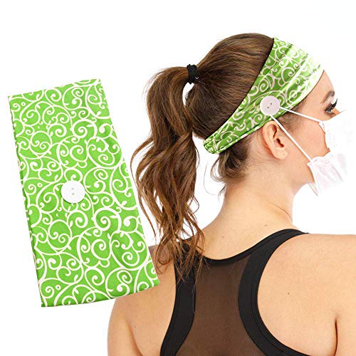Edary Green Button Headband Elastic Headwrap Medical Face Mask Holder Turban Anti-Button Hair Band for Women