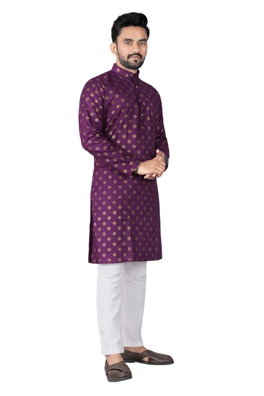rara retail Regular Fit Mandarin Collar Long Sleeves Kurta Ethnic Wear Kurta Set Wedding and Festival for Kurta Printed Kurta for Mens (Pack of 1)-picture-49
