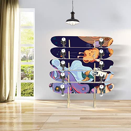 Free-Standing-Skateboard-Racks-Floor-Stand-5-Layer-Skateboard-HolderSnowboard-Storage-Rack-Wooden-Skateboard-Display-RackLongboard-Kids-Skateboard-Deck-Snowboard