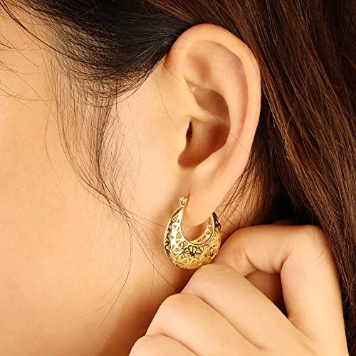 ALEXCRAFT Gold Filigree Hoop Earrings for Women 14K Gold Plated Medium Size Hypoallergenic Statement Earring3