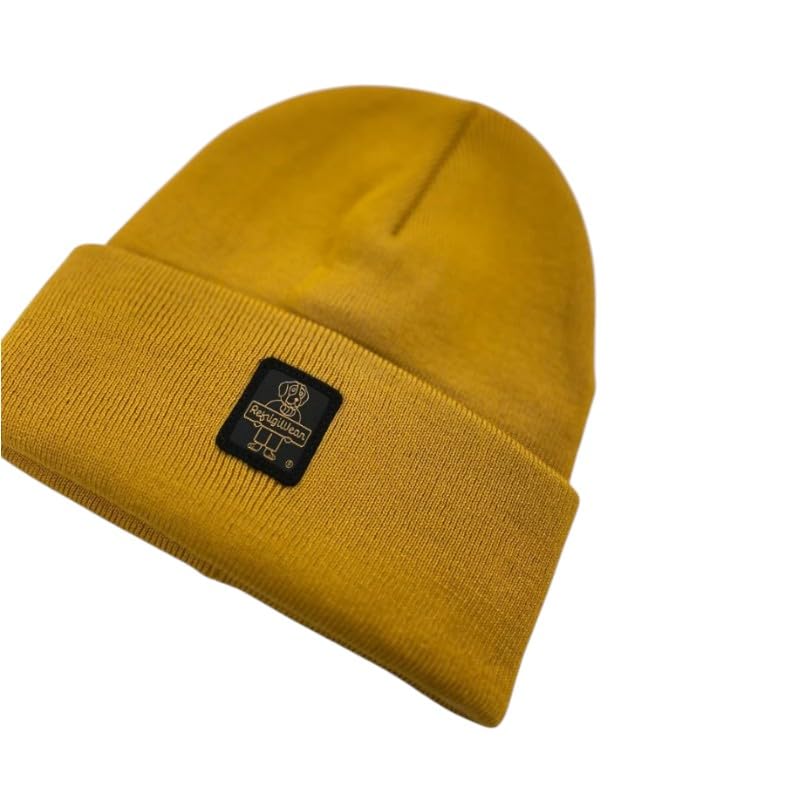 RefrigiWear Cappello Clark Hat B31918 B01406 Berretto Giallo Senape con Risvolto e Patch Logo Cuffia in Maglia Unisex