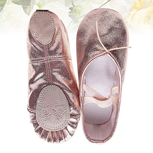 Sapatilhas de balé Exceart para meninas com brilho metálico brilhante, sapatos elásticos para ioga,